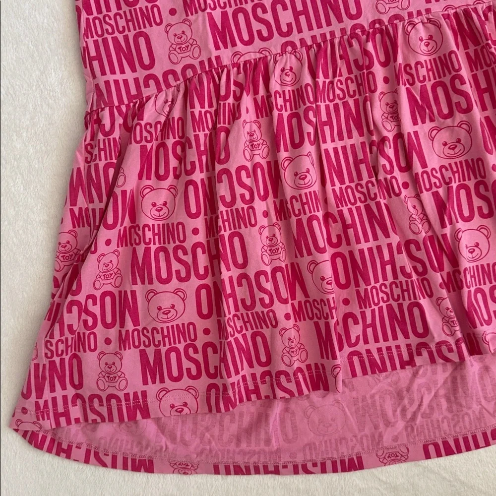 Moschino Teen | 2020 Teddy Bear Allover Logo Drop Waist High Low Dress Pink 14 - Picture 4 of 15